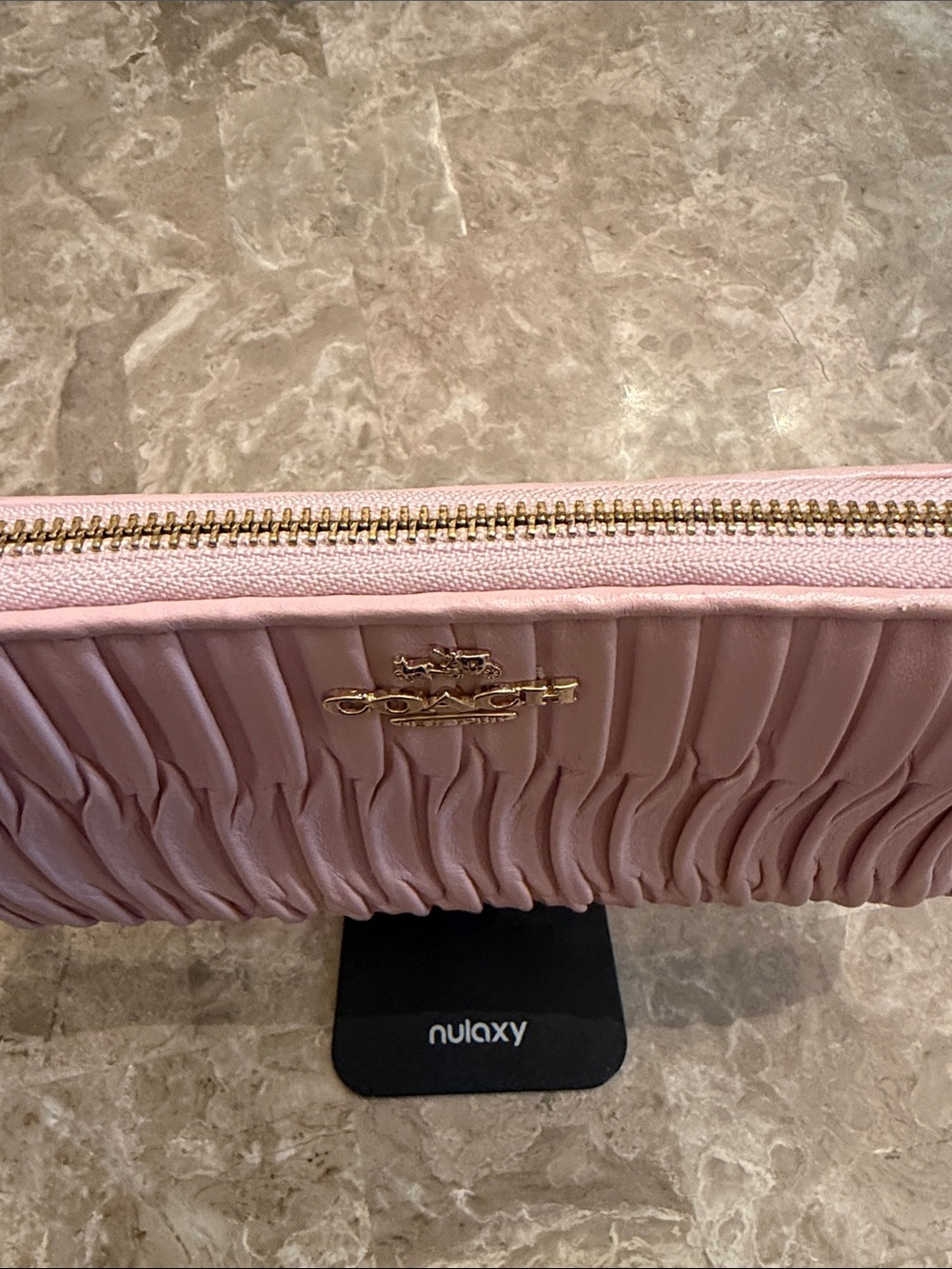 Coach Madison Pink Ruched Leather Zip Around Wallet with Gold Logo EUC - Picture 3 of 16
